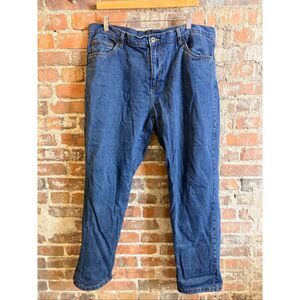 ADVENTURE-RIDGE • Dark Blue Cotton Plaid Flannel Lined Denim Jeans • Mens Size 4